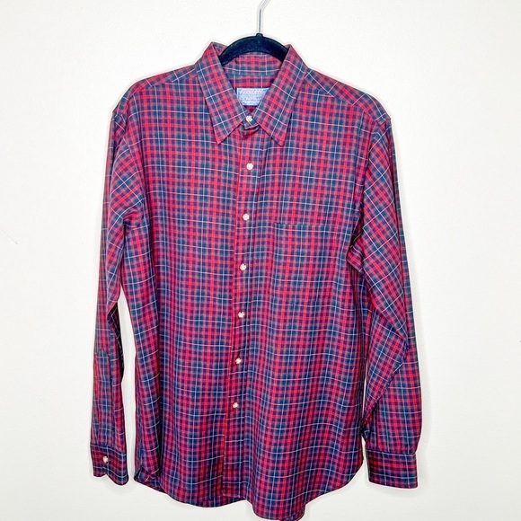 VTG Pendleton Red Blue Plaid Button Down Wool Shirt Men’s Flannel Size Large - Picture 1 of 4